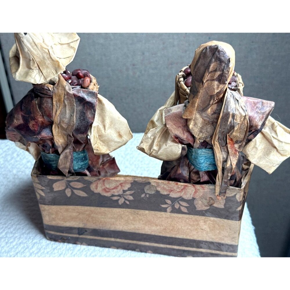 Village Workers Mexican Folk Art Figurines Baskets Of Harvest Beans Paper Mache - Picture 4 of 16